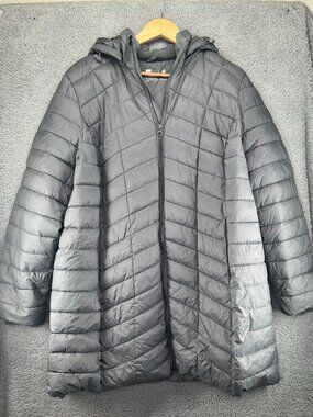 Xersion Womens 1X Gray Hooded Quilted Puffer Coat Plus Size NWOT